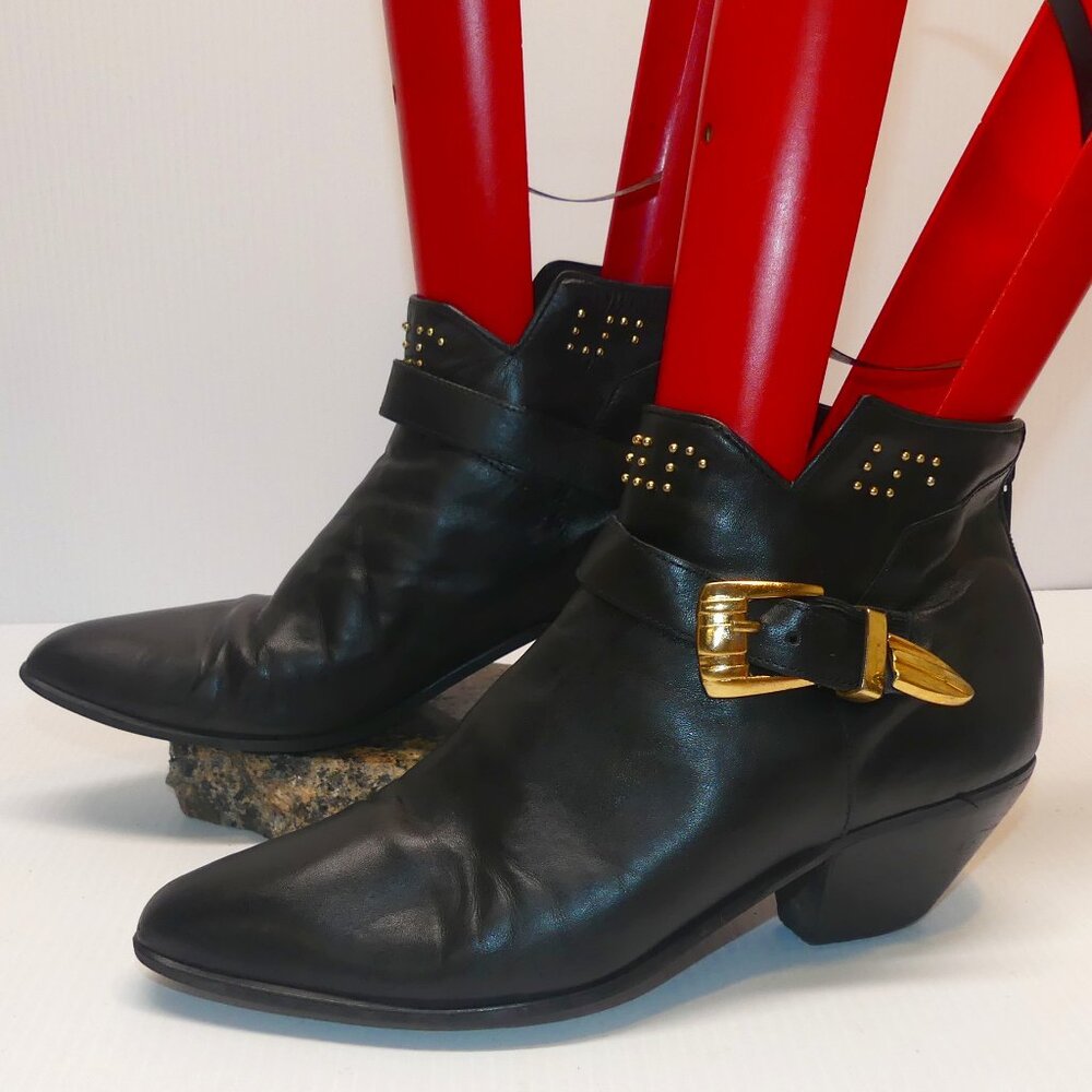 Women's Buskens black harness leather studded ankle boots 80's/90's STYLE sz 8.5